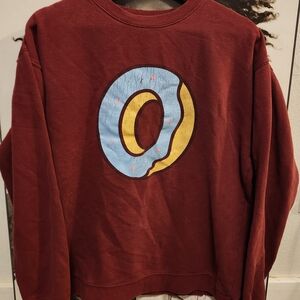 Odd Future Burgundy Sweater with Blue and Yellow Donut Design